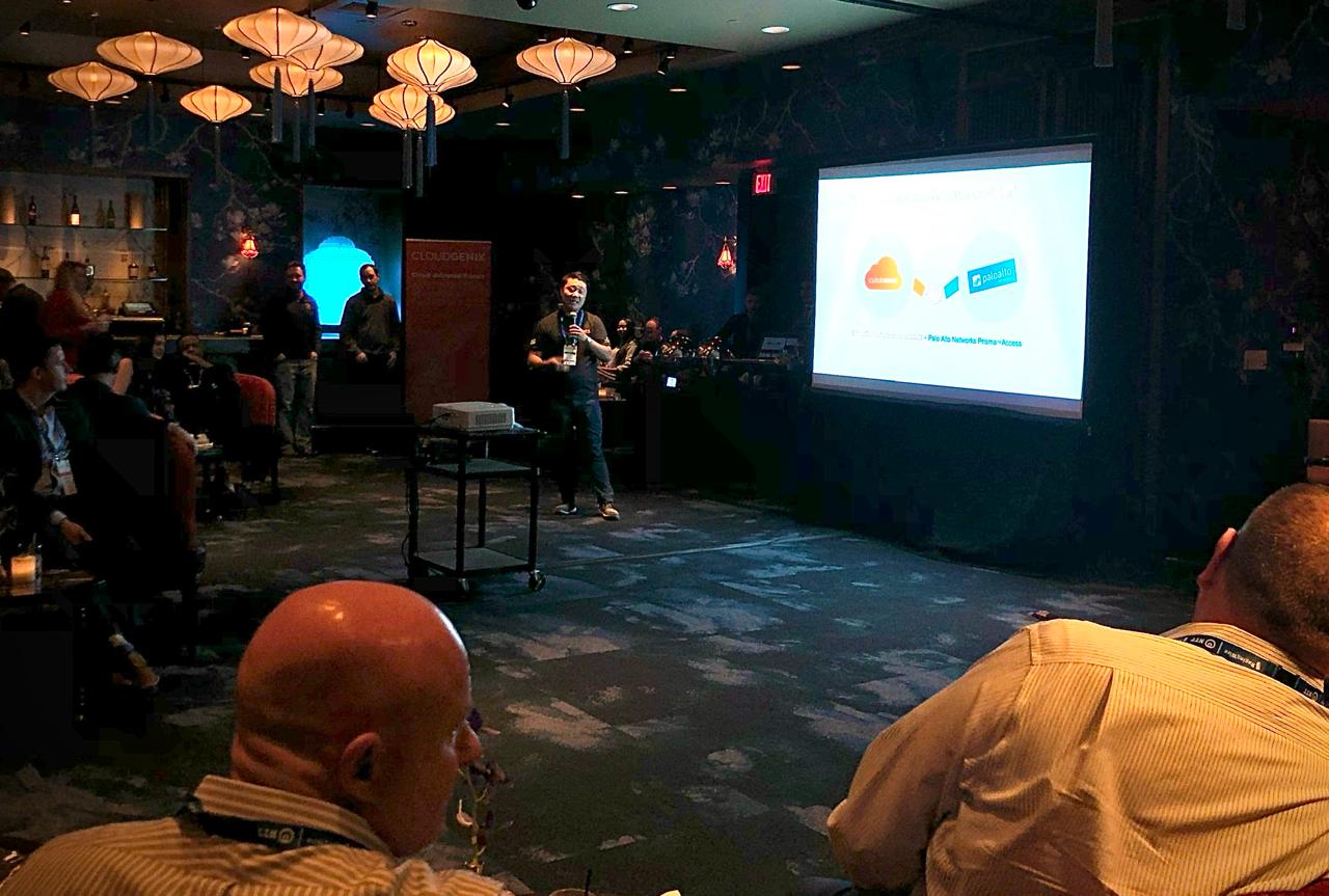 Evin Safdia presenting at CloudGenix and Palo Alto Networks customer event in Las Vegas