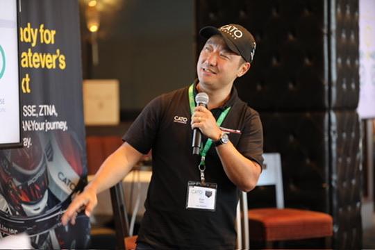 Evin Safdia presenting at Cato Networks Formula E Portland 2023